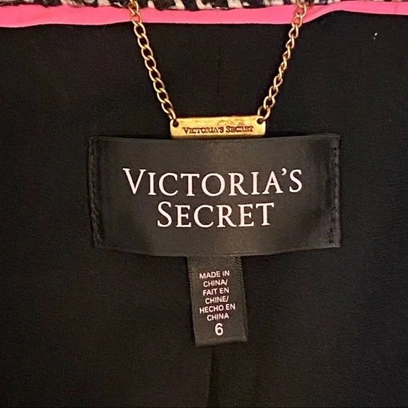 Victoria’s Secret Tweed Zip Up Moto Jacket White Black Vegan Leather Women’s 6 - Picture 3 of 6